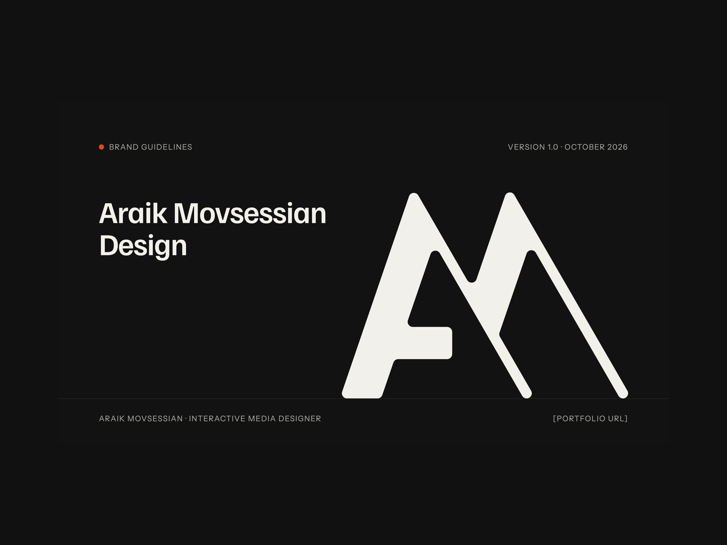 Title slide of the Araik Movsessian Design visual identity: the AM monogram in Paper on Ink.